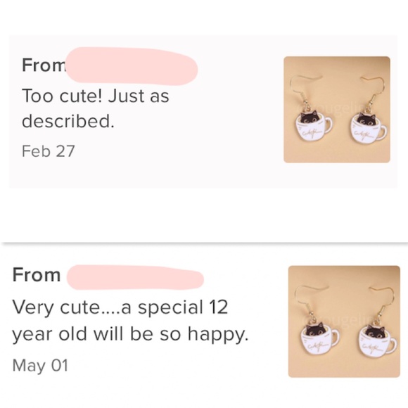 Coffee Cup Cat Kitty Shape Gold Tone Dangle Drop  Earrings Black White - Picture 4 of 5